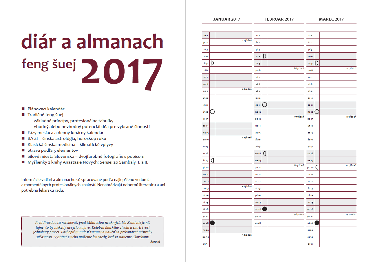 Diár almanach feng šuej 2017 - čínska medicína, lunárny kalendár, typy, recepty, denné kalendárium